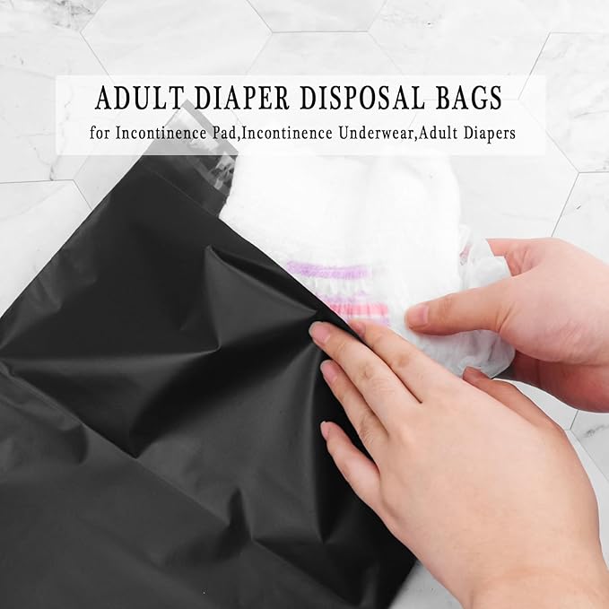 Incontinence Pad Disposal Bags pack of 200,Black Adult Diaper Disposal Bags 9.84 x 13.78inches Opaque Disposable Incontinence Bags for Incontinence Underwear,Adult Diapers(with 2pcs Storage Bag)