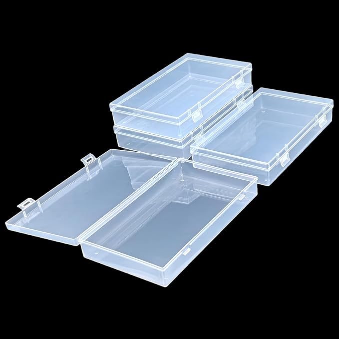 4 Pack Rectangular Clear Plastic Storage Containers Box with Hinged Lid for Beads and Other Small Craft Items (7.87 x 4.72 x 1.38 inch)
