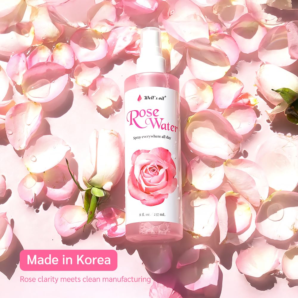 Well's Oil Rosewater Face & Hair Mist Spray (2 fl oz / 59 mL) | 4-Pack | Floral Rosewater Hydrosol | Alcohol-Free