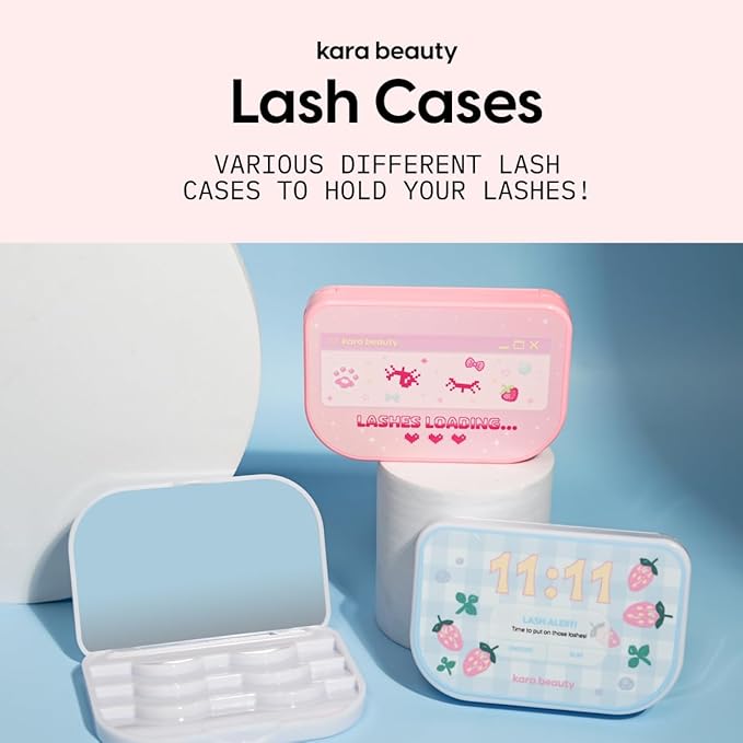 Kara Beauty Lash Case Portable Eyelash Storage Box with Built-In Mirror, Compact Makeup Organizer for Travel, Holds Up 3 Pairs of Lashes, Cosmetic Case, Makeup Bag & Beauty Accessory (Bank of Lashes)