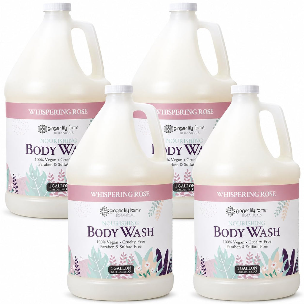 Ginger Lily Farms Botanicals Nourishing Body Wash, 100% Vegan & Cruelty-Free, Whispering Rose Scent, 1 Gallon (Pack of 4)
