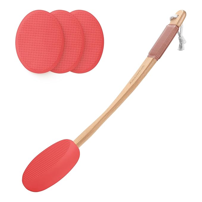 AmazerBath Lotion Applicator for Back, Feet, 4 Replaceable Pads with Long Handle, Back Sunscreen Applicator for Elderly, Women, Apply Cream Medicine Skin Cream Moisturizer Sunscreen Tanner, Blue
