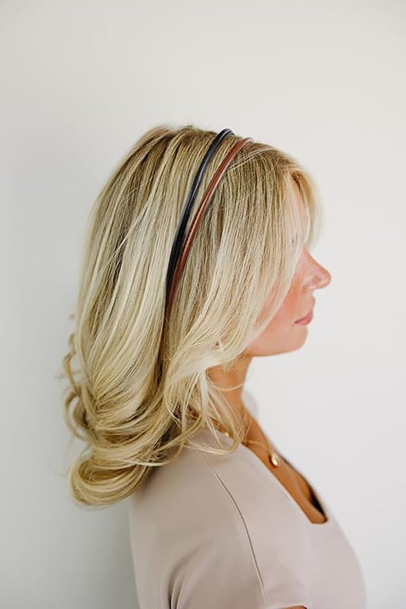 WOVOWOVO 5Pcs Thin Leather Headbands for Women Fashion Hair Bands for Women's Hair Non Slip Black Brown Skinny Headbands Cute Accessories for Women