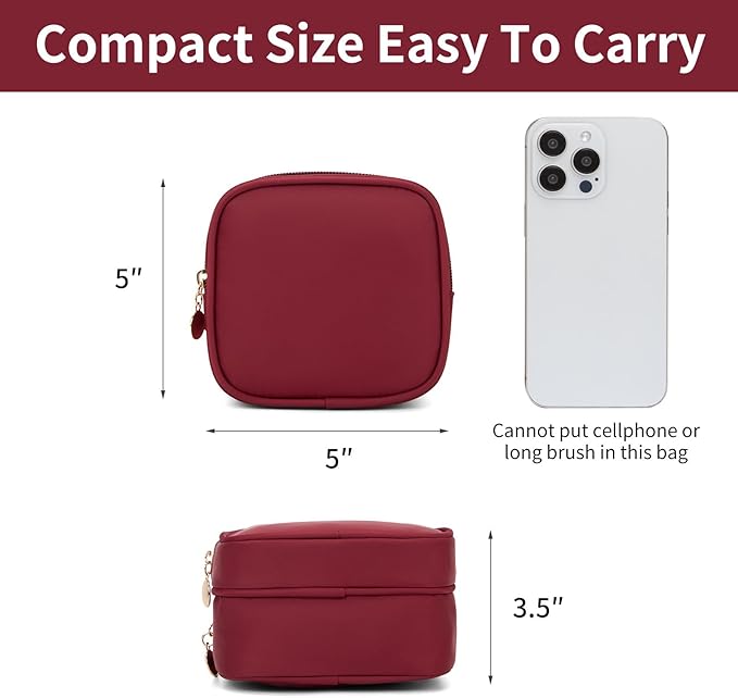 XIAOLER Small Makeup Pouch, Double Zipper Cosmetic Bag, Travel Makeup Bag, Cute Makeup Bag for Purse, Mini Toiletry Bag (red)