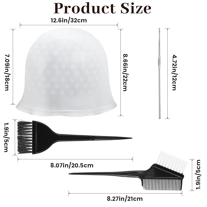 Self-Punching Silicone Highlight Cap for Hair 4pcs Silicone Professional Reusable Hairdressing Dyeing Staining Tools for Bleach, Includes Dye Brush Single-Sided Brushes & Double-Sided Brush