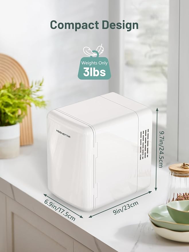 KEENSTAR 4L/6 Can Skincare Mini Fridge, Cooler & Warmer Mini Fridge for Bedroom, Cosmetics, Office, Dorm & Car, Portable Personal Refrigerator for Cosmetics, Skincare & Food (White)