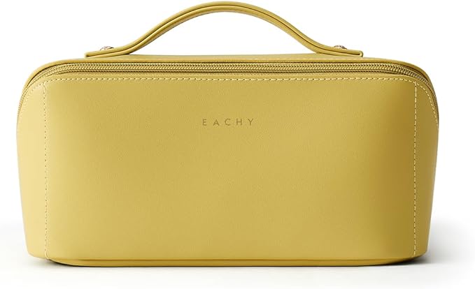 EACHY Travel Makeup Bag,Large Capacity Cosmetic Bags for Women,Portable Pouch Open Flat Toiletry Bag Make up Organizer with Divider and Handle