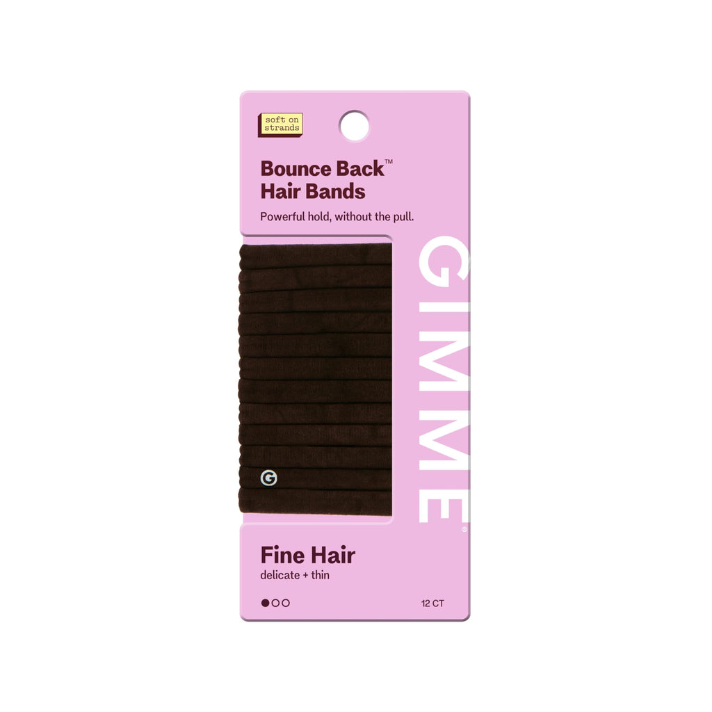 Gimme Beauty Fine Hair Elastic Bands - Slim-Fit Elastic Ties for Fine, Brittle, or Bleached Hair - No-Dent, Gentle-Grip Ponytail Holders for All-Day Comfort - 12 Pack, Dark Brown