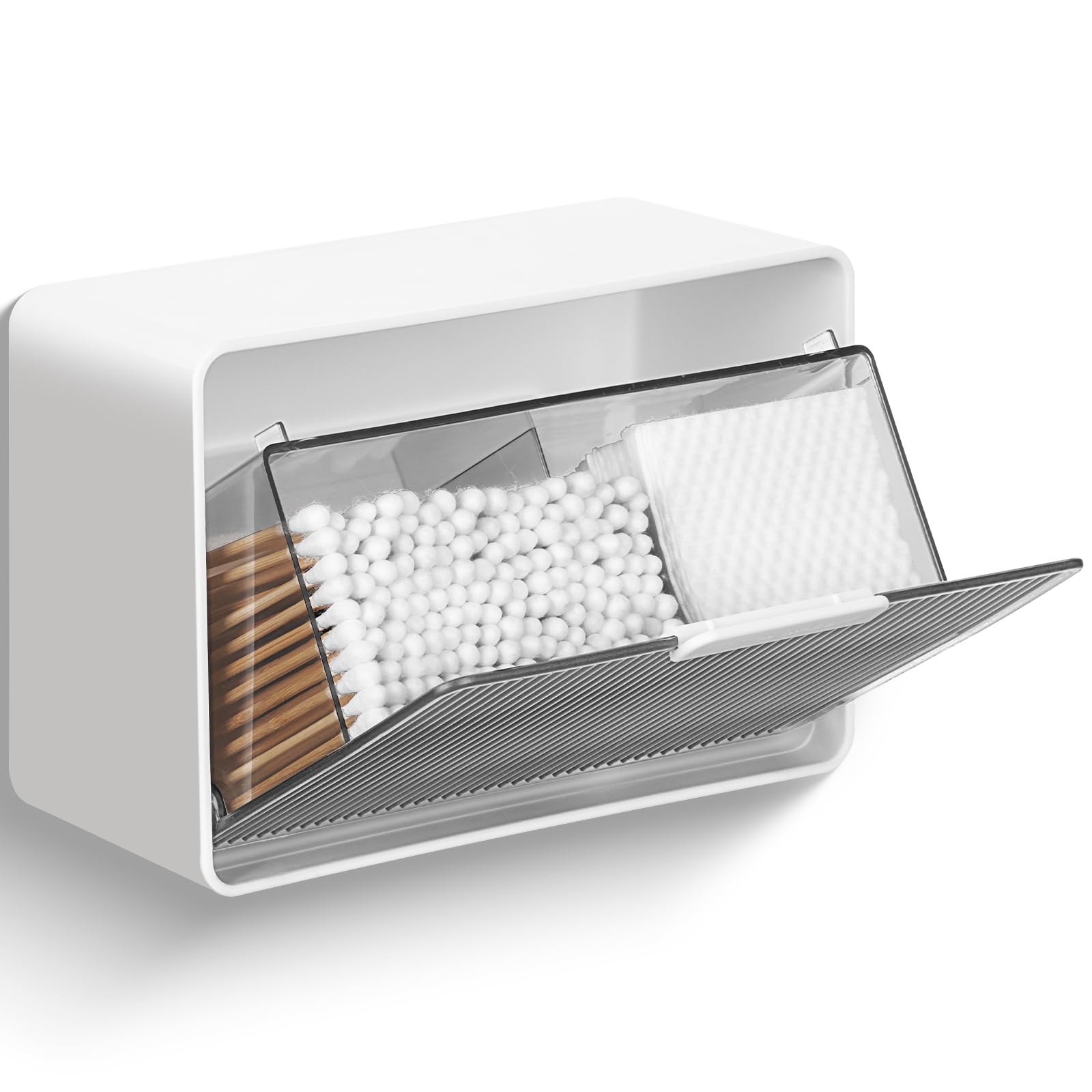 Wall Mount Qtip Holder No Drilling, Cotton Swabs Holder for Bathroom