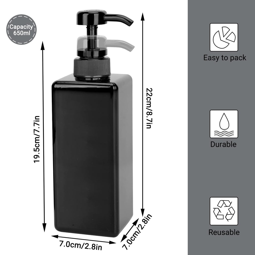 Suream 22oz/650ml Large Plastic Pump Bottles for Shampoo, Bathroom Shower Dispensers, Empty Refillable Cosmetic Pump Dispenser for Lotion, Creams, Body Moisturizer, Massage Oil, Hand Wash, Soap, Black
