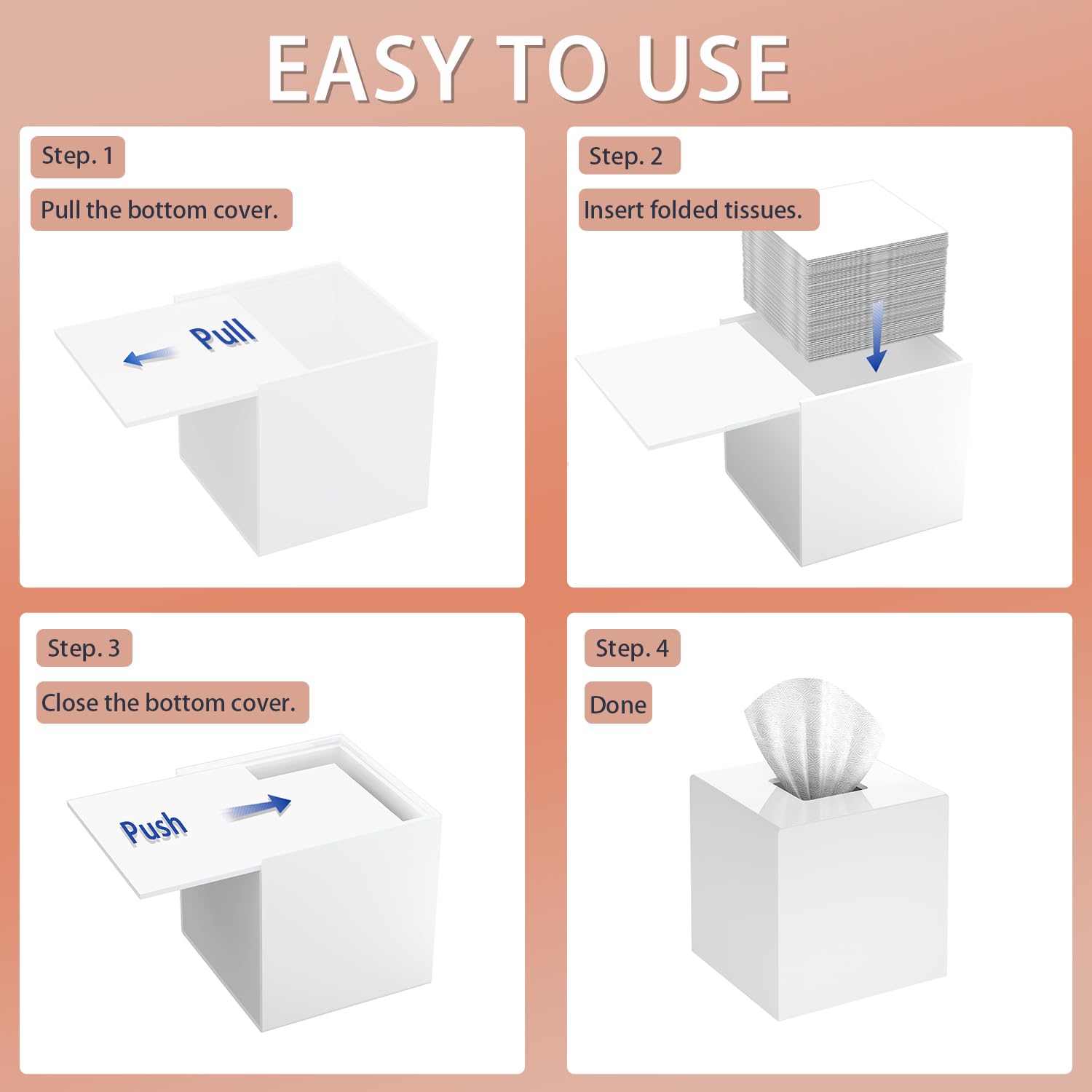 Tissue Box Cover Square, Stylish Acrylic Tissues Holder, Square Facial Tissue Holder, ModernTissue Dispenser for Bathroom Vanity Bedroom Office, Shiny White