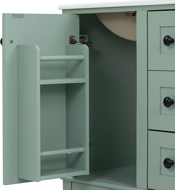 Bellemave 24" Bathroom Vanity with Sink Combo Set, Solid Wood Frame Bathroom Storage Cabinet with 3 Drawers, Soft Closing Cabinet Door with Organizer, Light Green