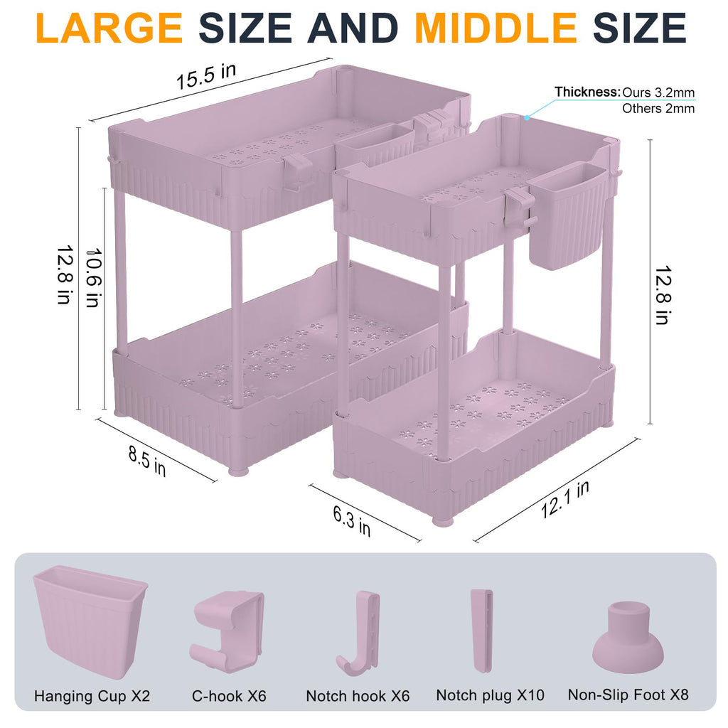 Sevenblue 2-Pack Under Sink Organizer with Hooks & Hanging Cup for Kitchen