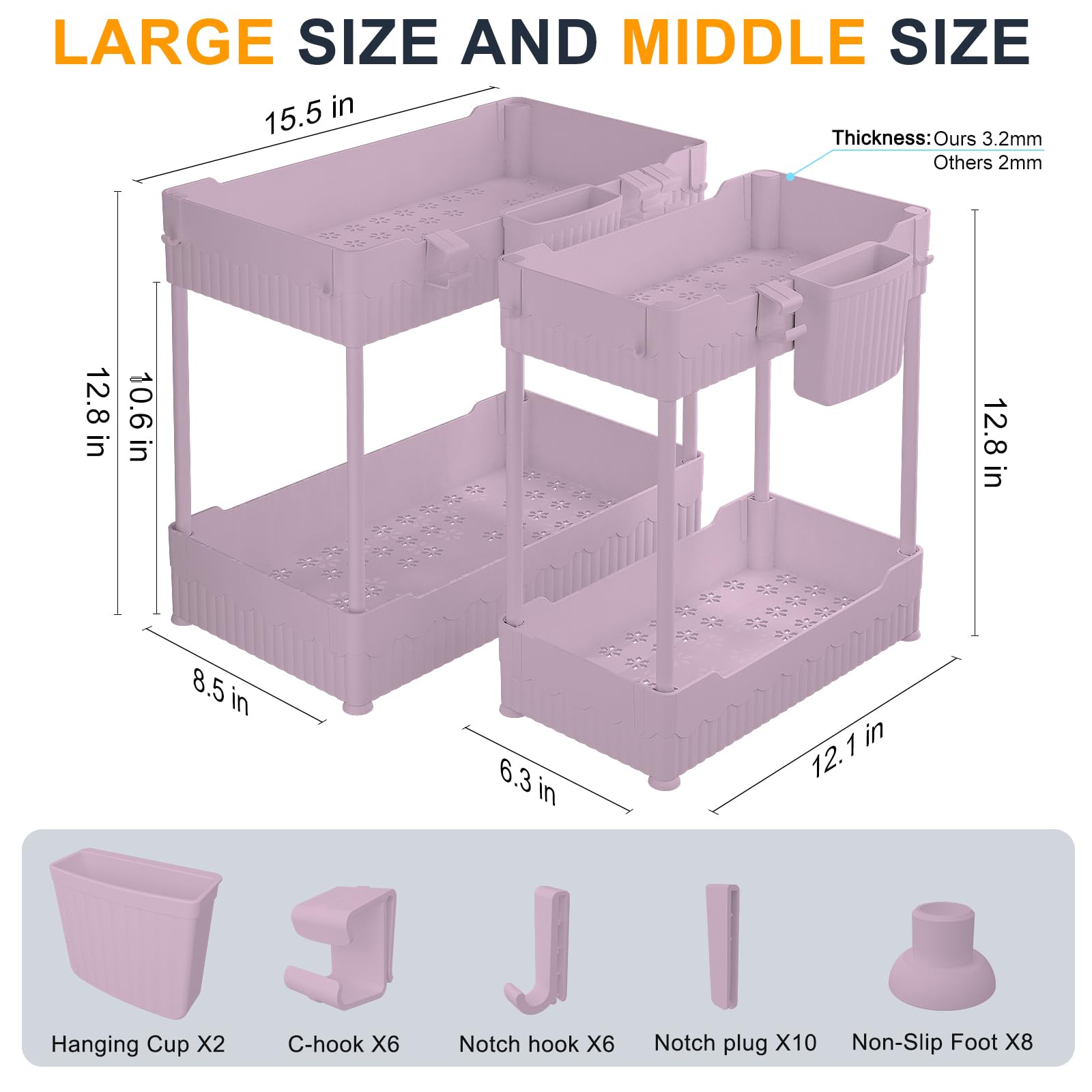 Sevenblue 2-Pack Under Sink Organizer with Hooks & Hanging Cup for Kitchen