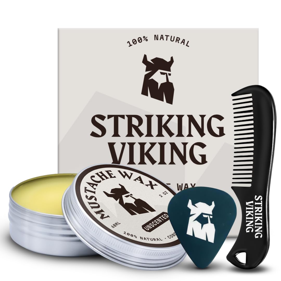 Striking Viking Mustache Wax Kit with Comb - 2 Oz, Unscented, Strong Hold