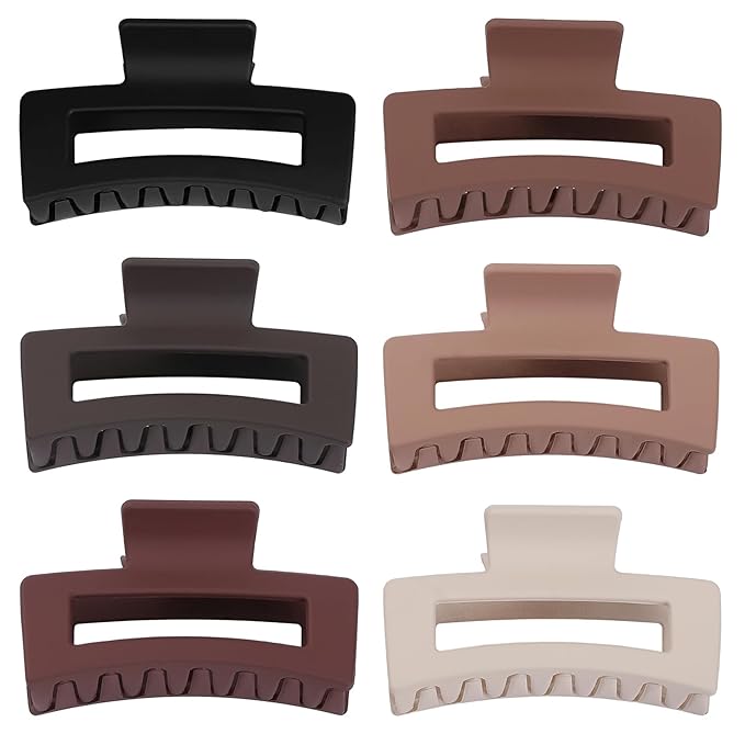 Sisiaipu 3.5 Inch Medium Hair Claw Clips 6 Pack Hair Clips for Women Square Rectangle Claw for Hair Banana Jaw Clips Hair Accessories for Girls -Brown Scarlet