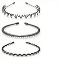 Metal Headbands for Men & Women, Adjustable Zigzag Hair Bands with Spring Circle & 0.3cm Wave Design, Non-Slip Black Sports Hairbands for Daily Wear, Running & Workout (3 Pack)