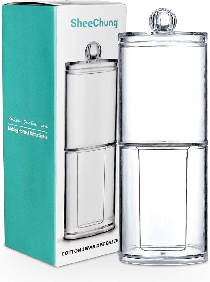 SheeChung Clear Acrylic Qtip Holder Dispenser, Shatterproof Cotton Ball Holder for Bathroom Organization - Vanity Storage Canisters for Cotton Swabs,Balls,Pads(2 Pack 10oz&12oz)