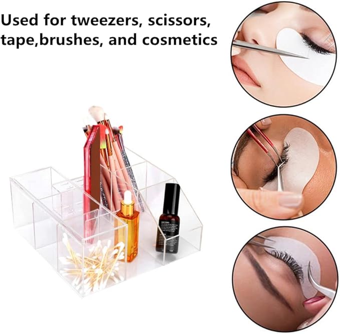 LIXIMMAZN Acrylic Large Capacity Makeup Organizer, Grafting Beauty Extension Supplies Lash Storage Display, Eyelash Storage Case Brush Tweezers Cosmetic Holder (Transparent)