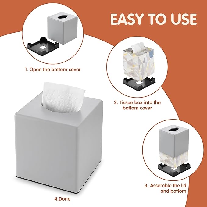 Tissue Box Cover, Square Facial Tissue Holder Storage for Bathroom Vanity, Countertops, Dressers, Night Stand, Parlors and Offices - Grey