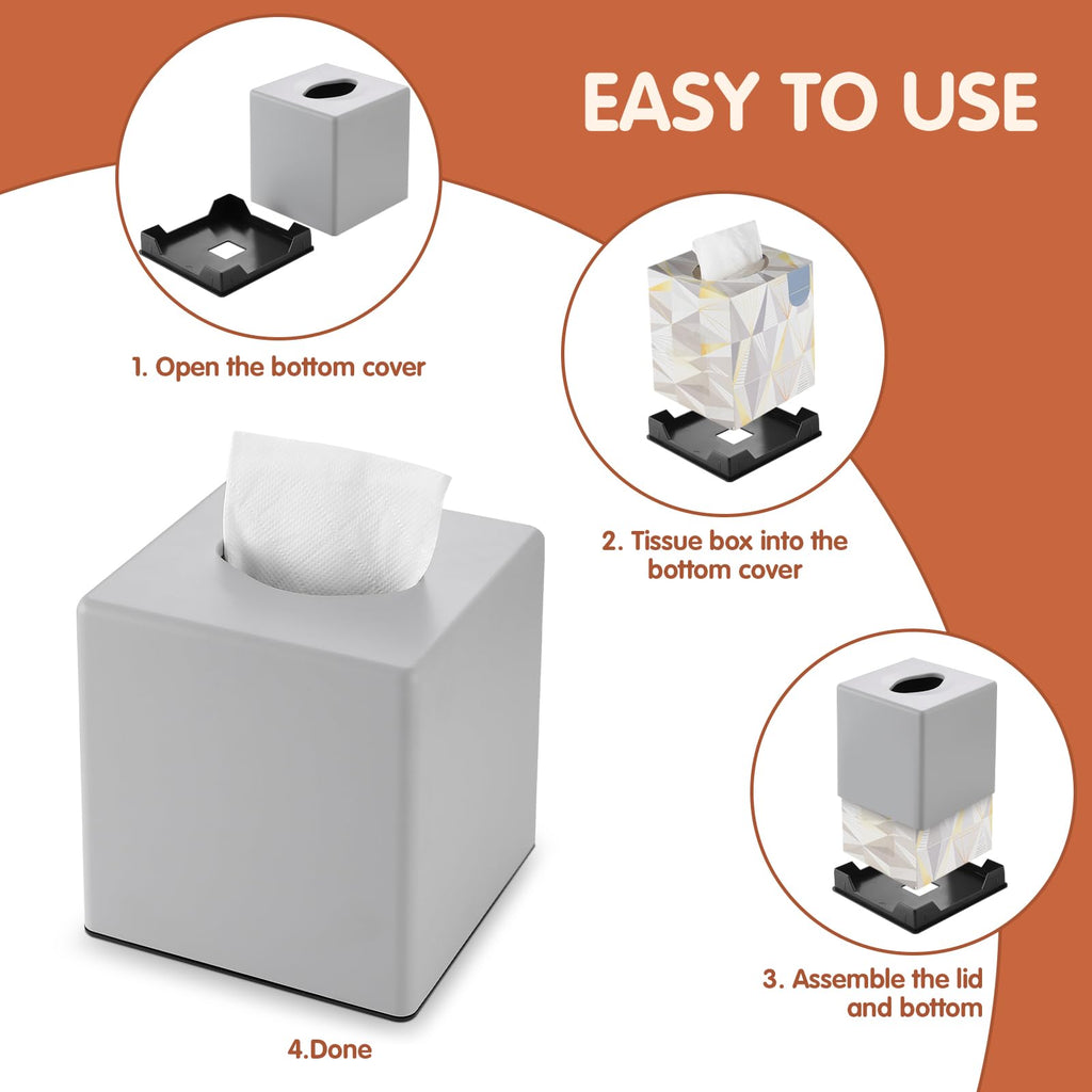 Y-in Hand Tissue Box Cover, Square Facial Cube Tissue Box Holder, Storage Accessories for Bathroom Vanity, Bedroom Countertops, Dressers, Night Stand, Parlors and Offices - Gray