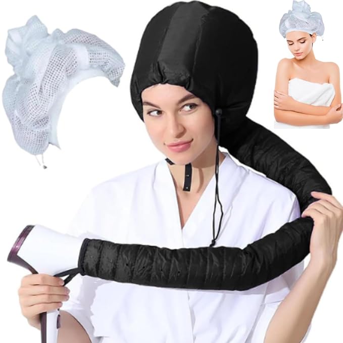 EXGYAN Net Plopping Cap for Drying Curly Hair, Adjustable Net Plopping Cap for Drying Curly Hair with Drawstring, Hair Dryer Bonnet, Plopping Cap Curly Hair for Women (Black 1)