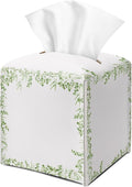 Greenery Tissue Box Cover Square with Bottom Belt, Leather Waterproof Tissue Holder Facial Paper Case Decorative for Tabletop Home Office Bathroom Car Decor -03