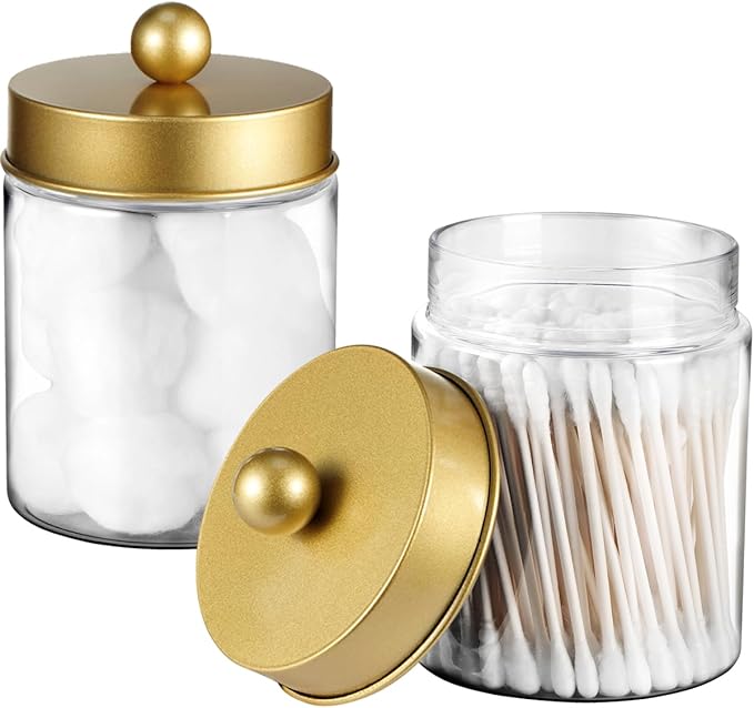 Amolliar Acrylic Apothecary Jar Bathroom Qtip Holder Gold 6 Pack