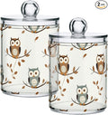 2 Pack Qtip Holder Dispenser for Cotton Ball Owl Forest Little Animal Cotton Swab Round Pads Clear Plastic Acrylic Jar Set Bathroom Canister