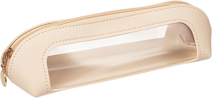 Gthiely Small Double Sided Clear Makeup Bag - Waterproof Portable Makeup Brush Bag PU Leather Travel Makeup Brush Case Cosmetic Organizer Pouch with Zipper for Women Home Travel Office (White)
