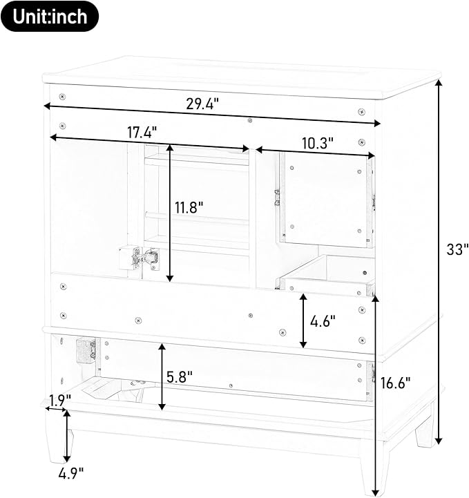 30" Bathroom Vanity with Sink, Harper & Bright Designs Free Standing Single Vanity Set with 3 Drawers and One Door with Storage Racks, Solid Wood Storage Cabinet with Ceramic Basin for Bathroom, White