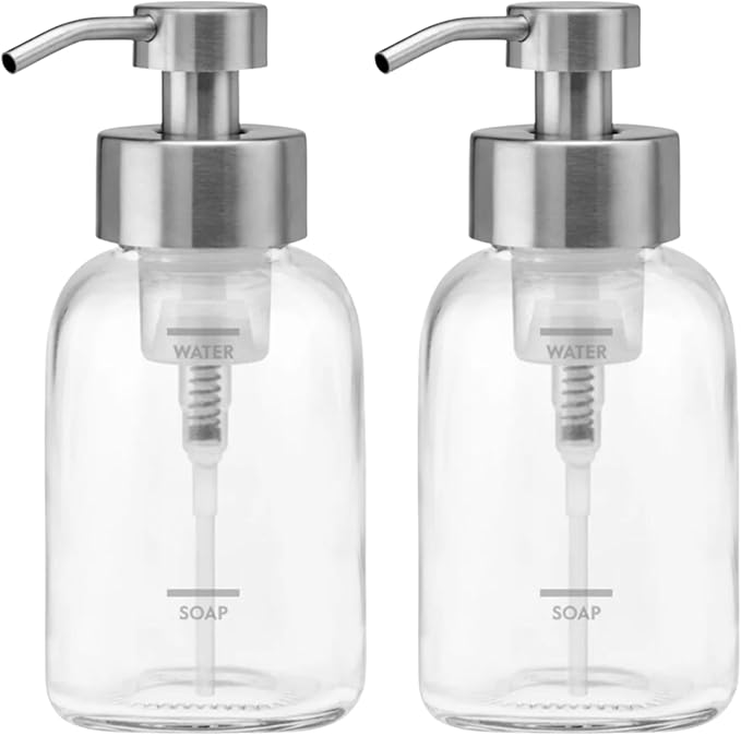 Grove Co. Foaming Soap Dispenser Set, 2 x 12oz Glass Bottles, Reusable