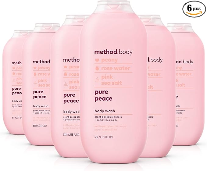 Method Body Wash, Pure Peace - Leaves Skin Feeling Soft & Moisturized, Made Without Parabens, Notes of Peony, Rose Water & Pink Sea Salt, 18 fl oz - 6 pack