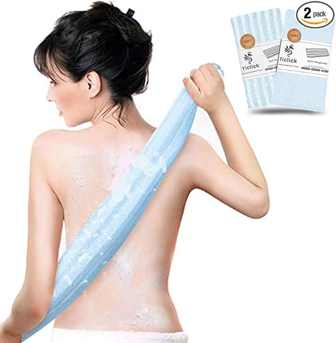 Yiclick Exfoliating Body Scrubber, Back Scrubber for Shower Bath, Japanese Scrub Wash Cloth, Exfoliating Washcloth Towel for Men Women, Body Exfoliator Loofah Luffa Sponge Net Rag Back Washer (Black)