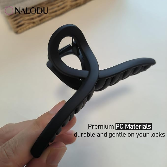 Nalodu 5 Inch Hair Claw Clips Extra Large No Slip Big Matte Jaw Butterfly Clip for Thin Fine Thick Hair Women, 2 Pack Black
