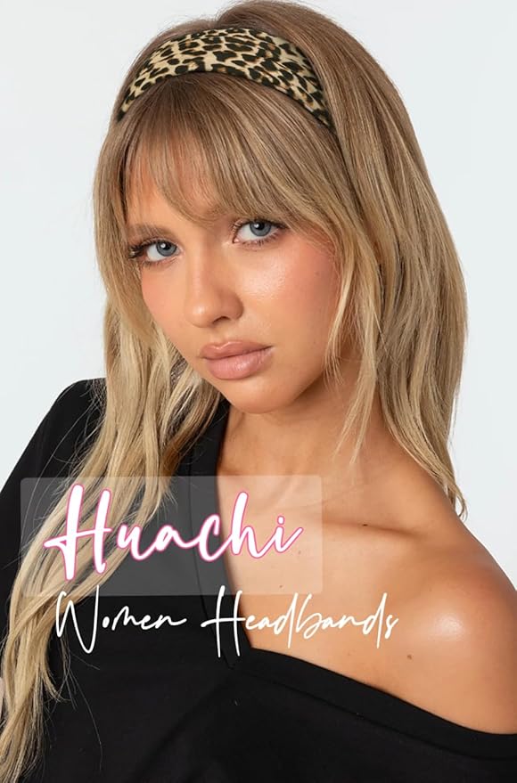 Huachi Headbands for Women Non Slip 16 Pack Trendy Women Headbands Cheetah Print, Elastic Hair Bands Soft Cloth Fabric Fashion Hair Accessories