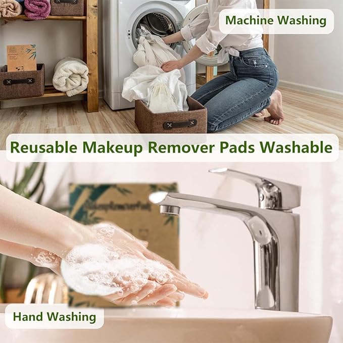 Sopurrrdy 28 Pack Reusable Makeup Remover Face Pads with Laundry Bag Washable Soft and Comfortable Cleaning Face Skin,Washable Bamboo Cotton Rounds White