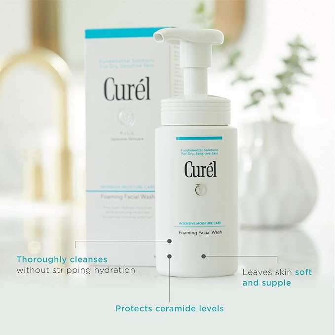 Curel Japanese Skin Care Foaming Daily Face Wash for Sensitive Skin,Hydrating Facial Cleanser for Dry-Skin,pH-Balanced and Fragrance-Free,5 Oz (Step 2 of 2-Step Skincare),(Pack of 2)
