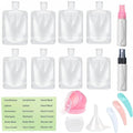 SEQUHITKU 17 Pack Travel Pouches for Toiletries,TSA Approved,Travel Size Portable Containers,Stand Up Pouch,Refillable Travel Accessories for Shampoo Conditioner Lotion Soap Liquids (C-17pcs)