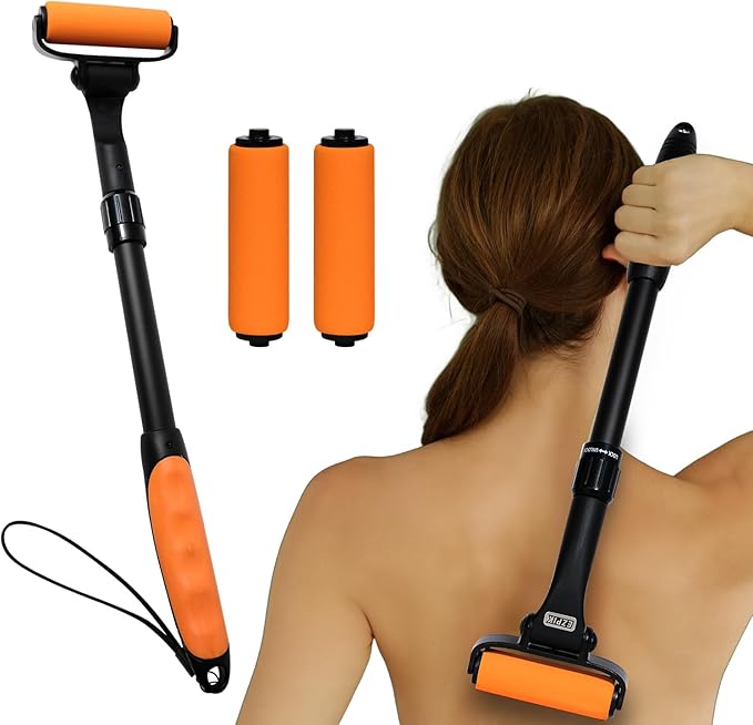 EZPIK Lotion Applicator for Back with 2 Replacement Foam Rollers, Extendable up to 23" - Curved Back Lotion Applicator for Elderly & Seniors with Limited Mobility, Body Cream & Sunscreen Applicator