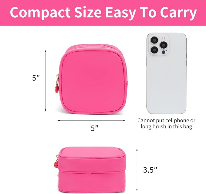 XIAOLER Small Makeup Pouch, Double Zipper Cosmetic Bag, Travel Makeup Bag, Cute Makeup Bag for Purse, Mini Toiletry Bag (Bubblegum)