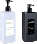 DEROANBOTT Shampoo and Conditioner Dispenser (Set of 2, 16.9oz) Modern Refillable Shampoo Pump Bottles for Shower Soap - Empty Body Wash Dispenser Set for Bathroom (White+Black)