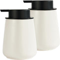 12Oz Hand Soap Dispenser Set - 2 Pack Ceramic Lotion Soap Dispenser Set with Easy-to-Press Black Pump, Refillable Mordern Liquid Dish Soap Dispensers for Bathroom & Kitchen (Beige, Liquid Pump)