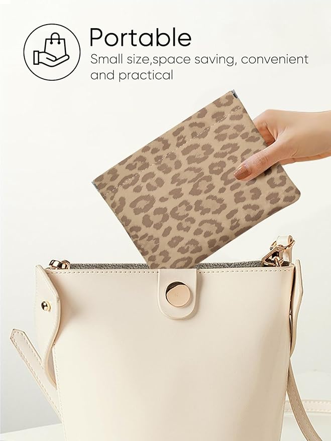 Ksriylm Leopard Leather Small Makeup Pouch for Women,Cosmetic Accessories,Waterproof and Portable Cosmetic Bag,Self-closing, No Zipper, Aesthetic Storage Pouch,Lipstick for Purse,Camel Color