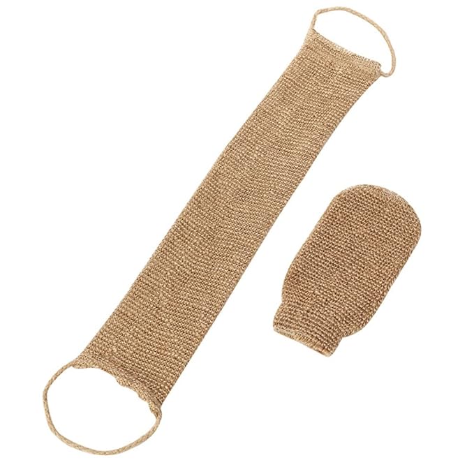 Exfoliating Body Scrubber,2pcs Jute Back Scrubber,Exfoliator Loofah Back Scrubber,Bath Wash Deep Cleaning Glove and Strap,Body Exfoliator Bathing Accessories for Face Back (As