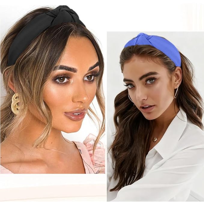 AHONEY 5 Pack Knotted Headbands for Women Trendy Fashion Thick Headbands Top Knot Non Slip Cute Hair Accessories Multi-style Headband Pack Diademas Para Mujer