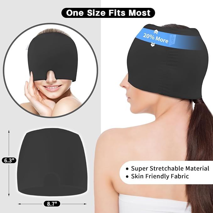 Migraine Relief Cap, Headache Relief Cap 2PCS with Gel Eye Mask, Hot Cold Therapy Ice Cap, Cooing for Head Sinus, Puffy Eyes, Tension and Stress Relief Gift Set for Men Women