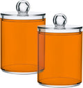 Orange Qtip Holder Organizer Dispenser Cotton Swabs Cans Plastic Jars with Lid Set 2 Pack Bathroom Storage Canister for Cotton Ball Floss Cotton Pads