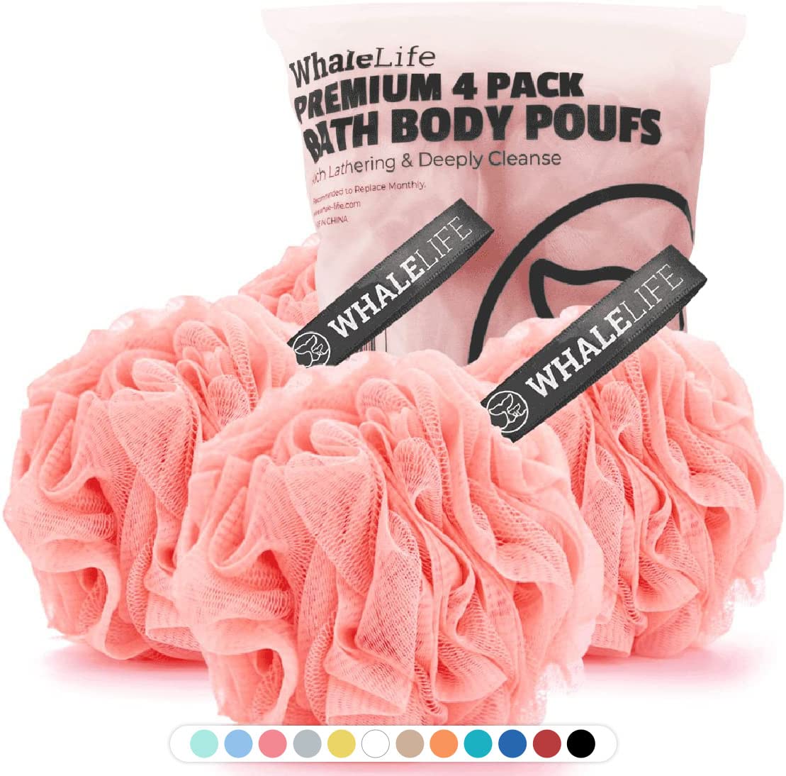 Bath Loofah Sponge for Shower - Body Scrubber 4-Pack Gray Blue Green Purple