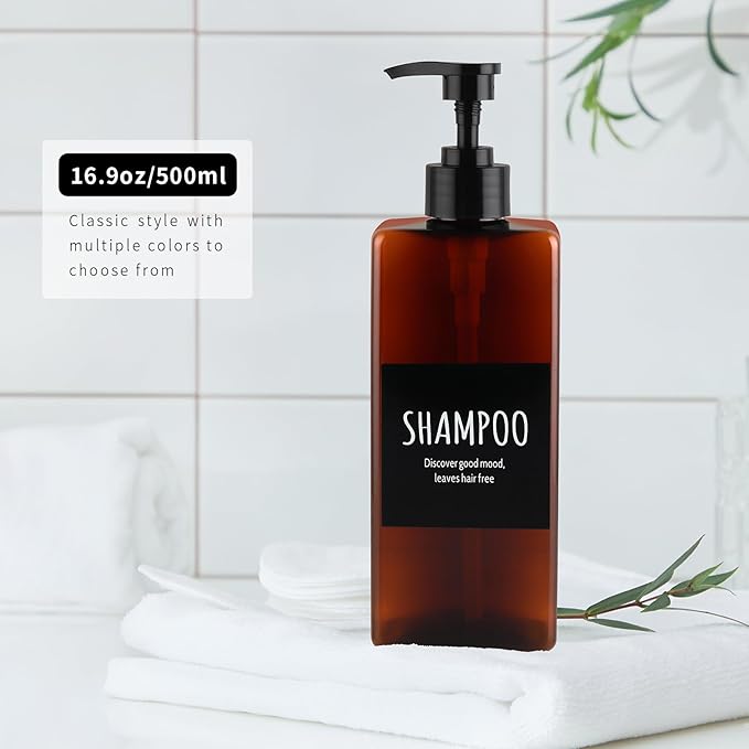 Shampoo and Conditioner Dispenser - Shower Shampoo Dispenser - 16.9 oz Soap Dispenser Set, 3 Black Plastic Bottles